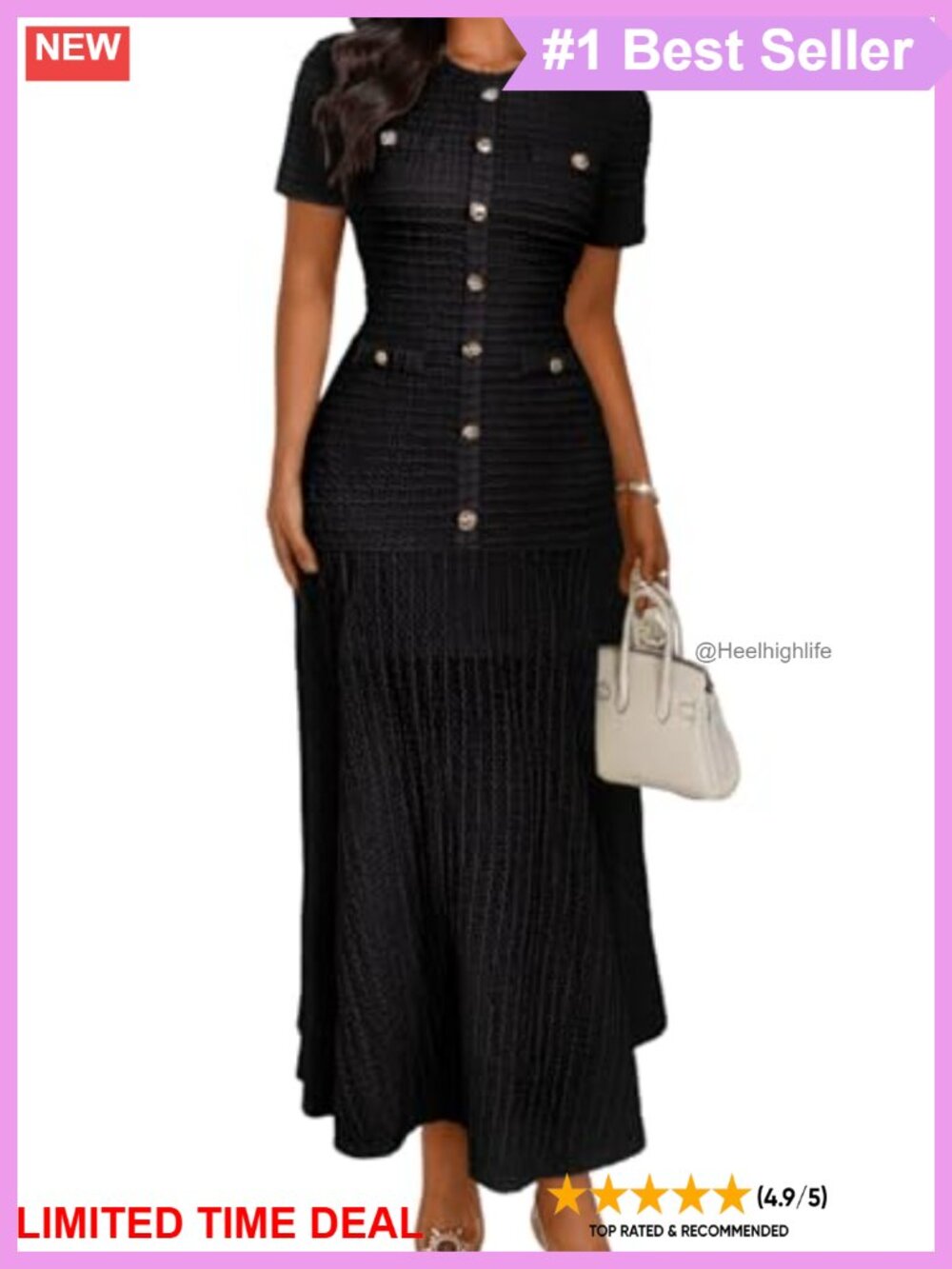 Waffle Knit Midi Dress Short Sleeve Business Casual Work Church